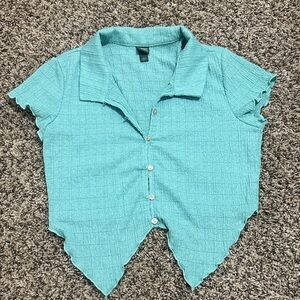 wild fable Teal Textured Short Sleeve Button-Front Top